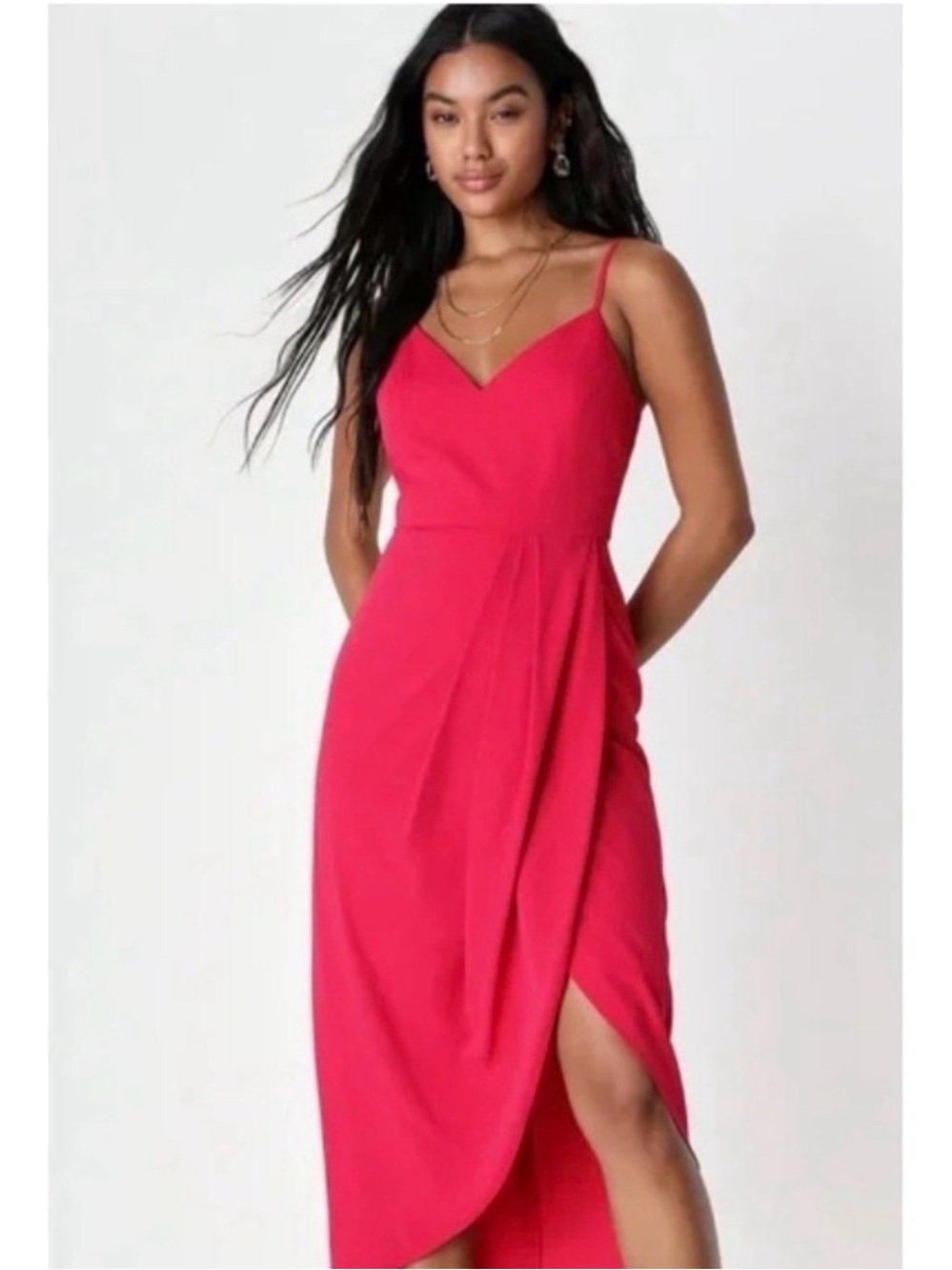 Lulu's Fuchsia High-Low Spaghetti Strap Dress